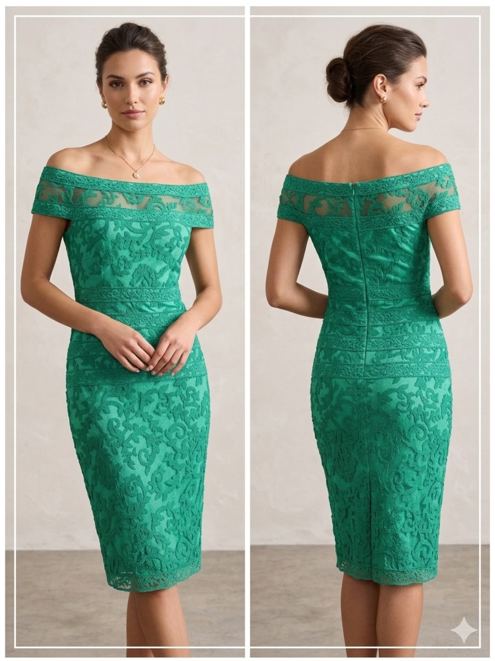 Tadashi Shoji Emerald Green One-Shoulder Lace Sheath Dress